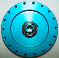 A blue wheel with a black ring on it
